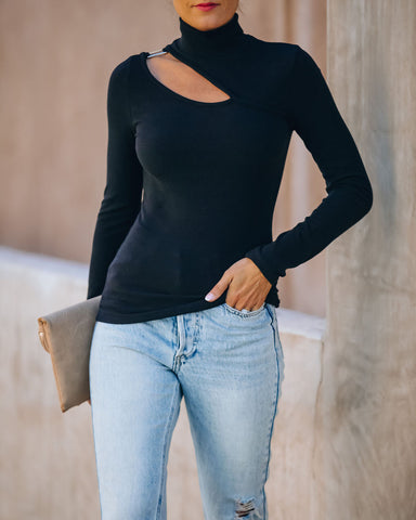 Zora Ribbed Cutout Turtleneck Knit Top