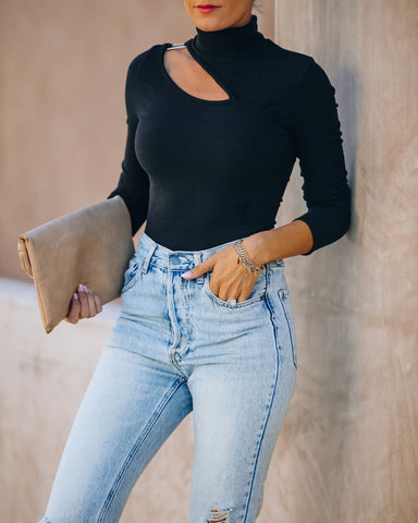 Zora Ribbed Cutout Turtleneck Knit Top