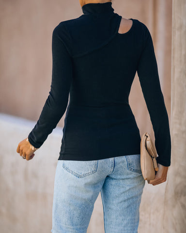 Zora Ribbed Cutout Turtleneck Knit Top