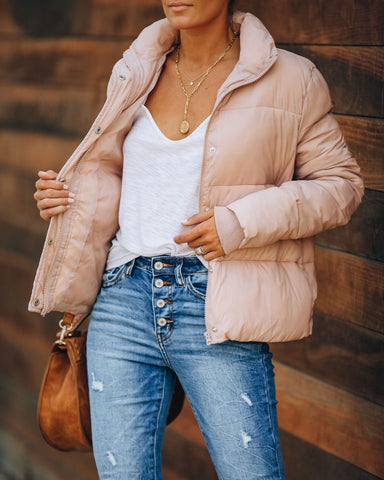 Sugar Bowl Pocketed Puffer Jacket - Blush