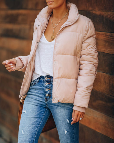 Sugar Bowl Pocketed Puffer Jacket - Blush