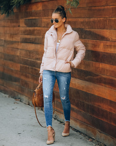 Sugar Bowl Pocketed Puffer Jacket - Blush