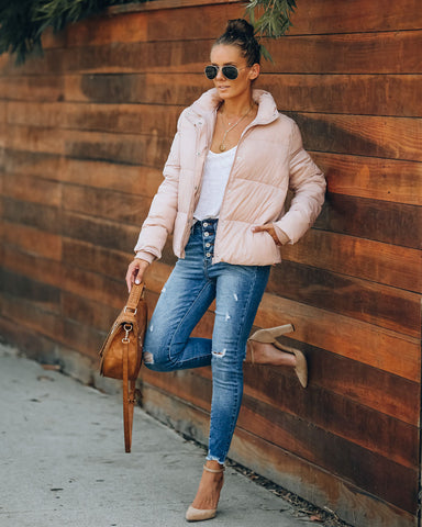 Sugar Bowl Pocketed Puffer Jacket - Blush