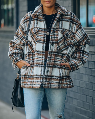 Woodwork Pocketed Sherpa Lined Plaid Shacket