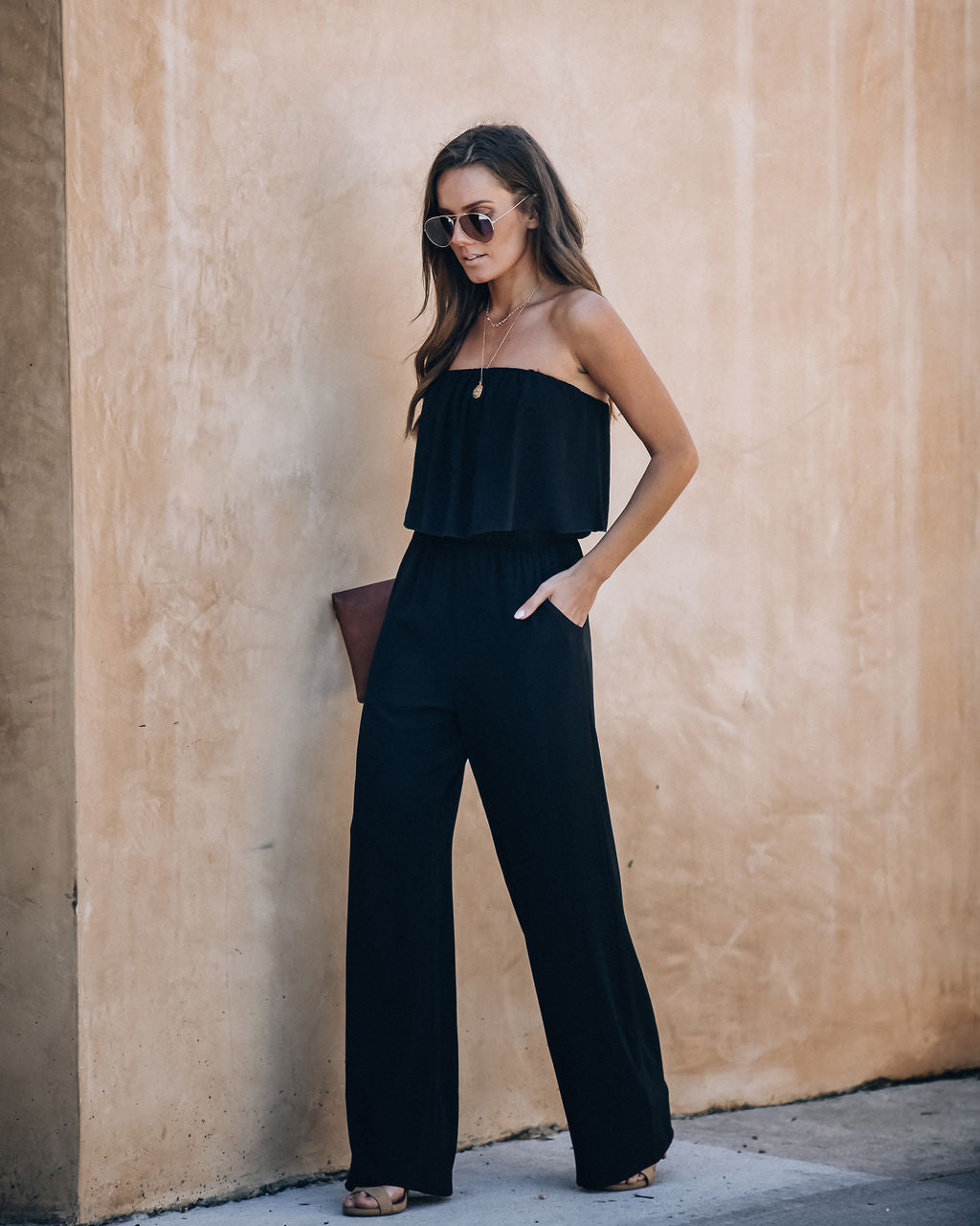 Supreme Strapless Pocketed Jumpsuit - Black