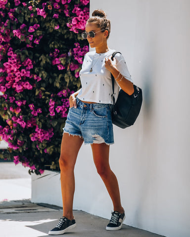 Strike Fast Cotton Blend Embroidered Crop Tee - White