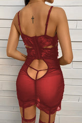 Red Transparent Lace Mesh Chemise
