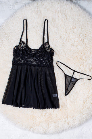 Black Lace Bra tulle Splicing Babydoll