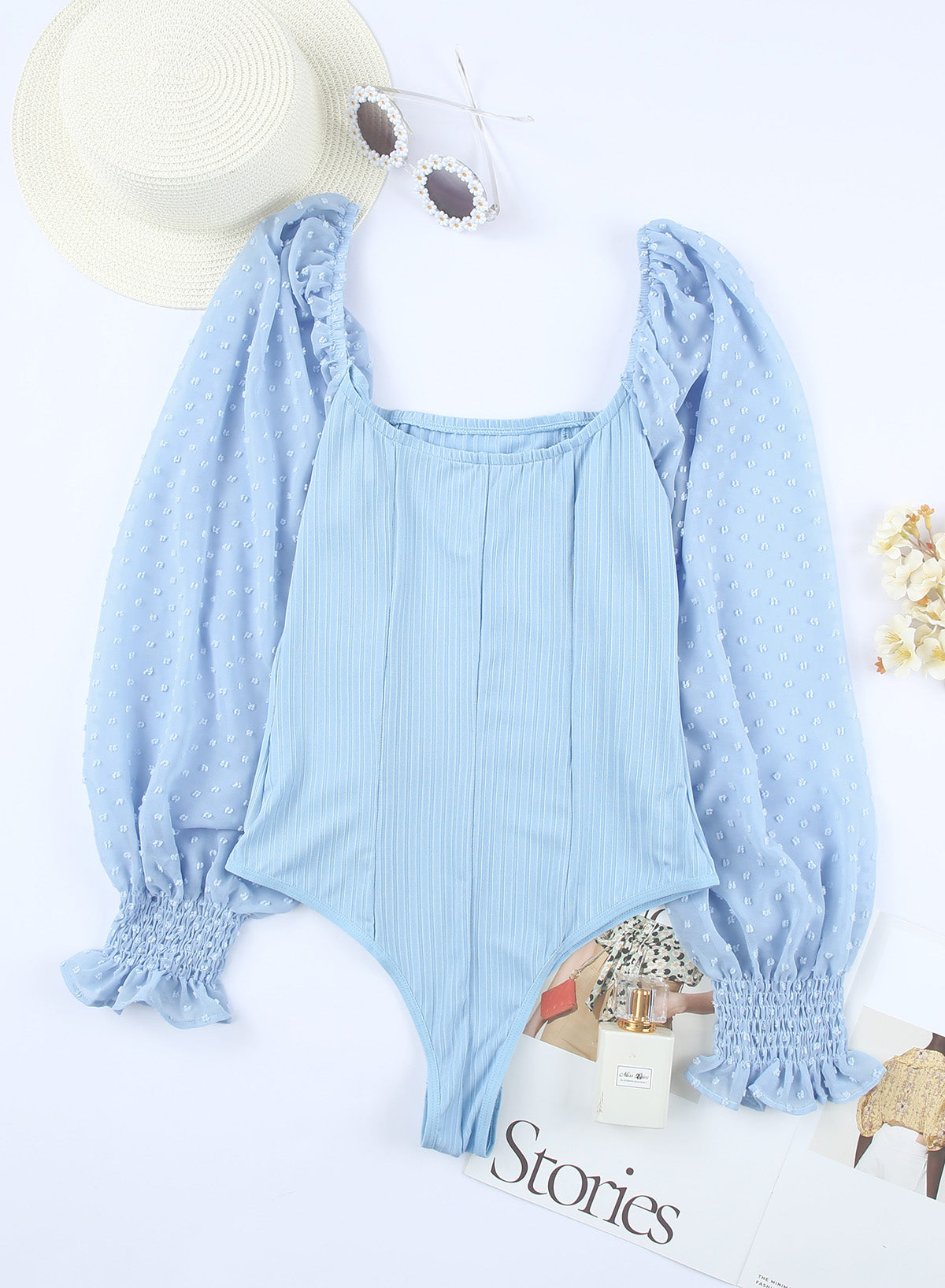 Sky Blue Puff Sleeve Bodysuit