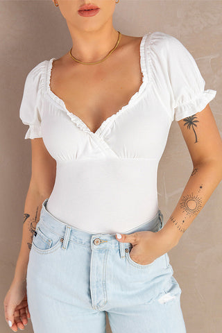 White Frilled Sweetheart Bodysuit