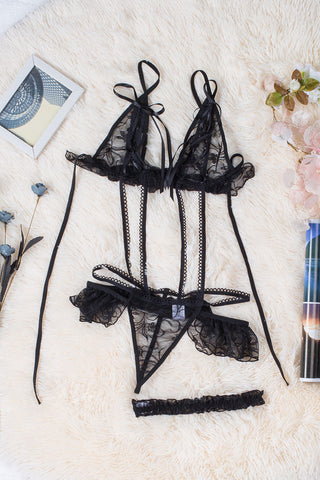 Black Ruffled Lace Teddy Lingerie