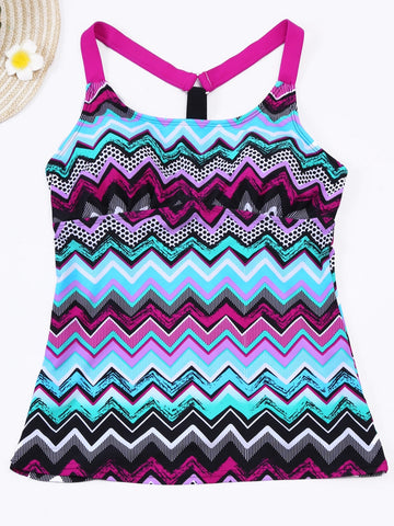 Zigzag Print Y Back Tankini Top