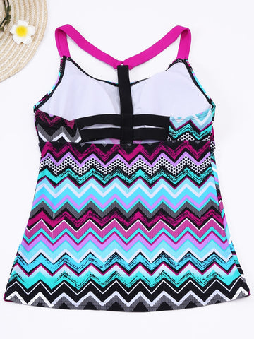 Zigzag Print Y Back Tankini Top