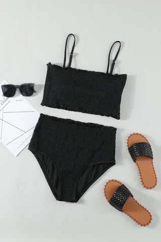 Black Smock Bustier High Waist Bikini Set