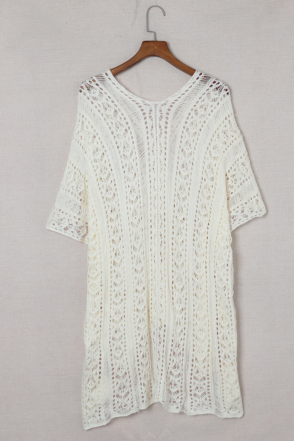 White Crochet Knitted Tassel Tie Kimono Beachwear