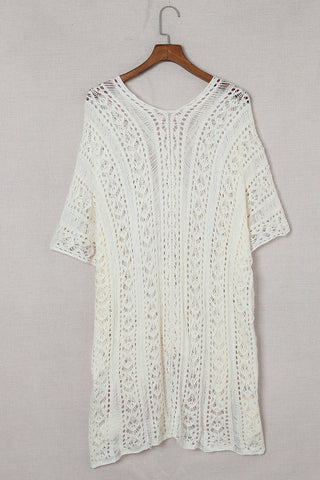 White Crochet Knitted Tassel Tie Kimono Beachwear