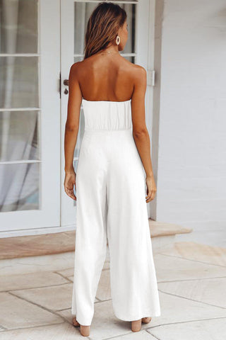 Casual Loose Strapless Belted Jumpsuit