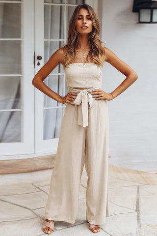 Casual Loose Strapless Belted Jumpsuit