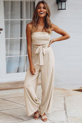 Casual Loose Strapless Belted Jumpsuit