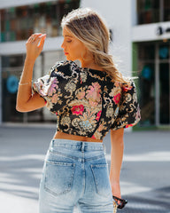 Ximena Puff Sleeve Embroidered Crop Blouse
