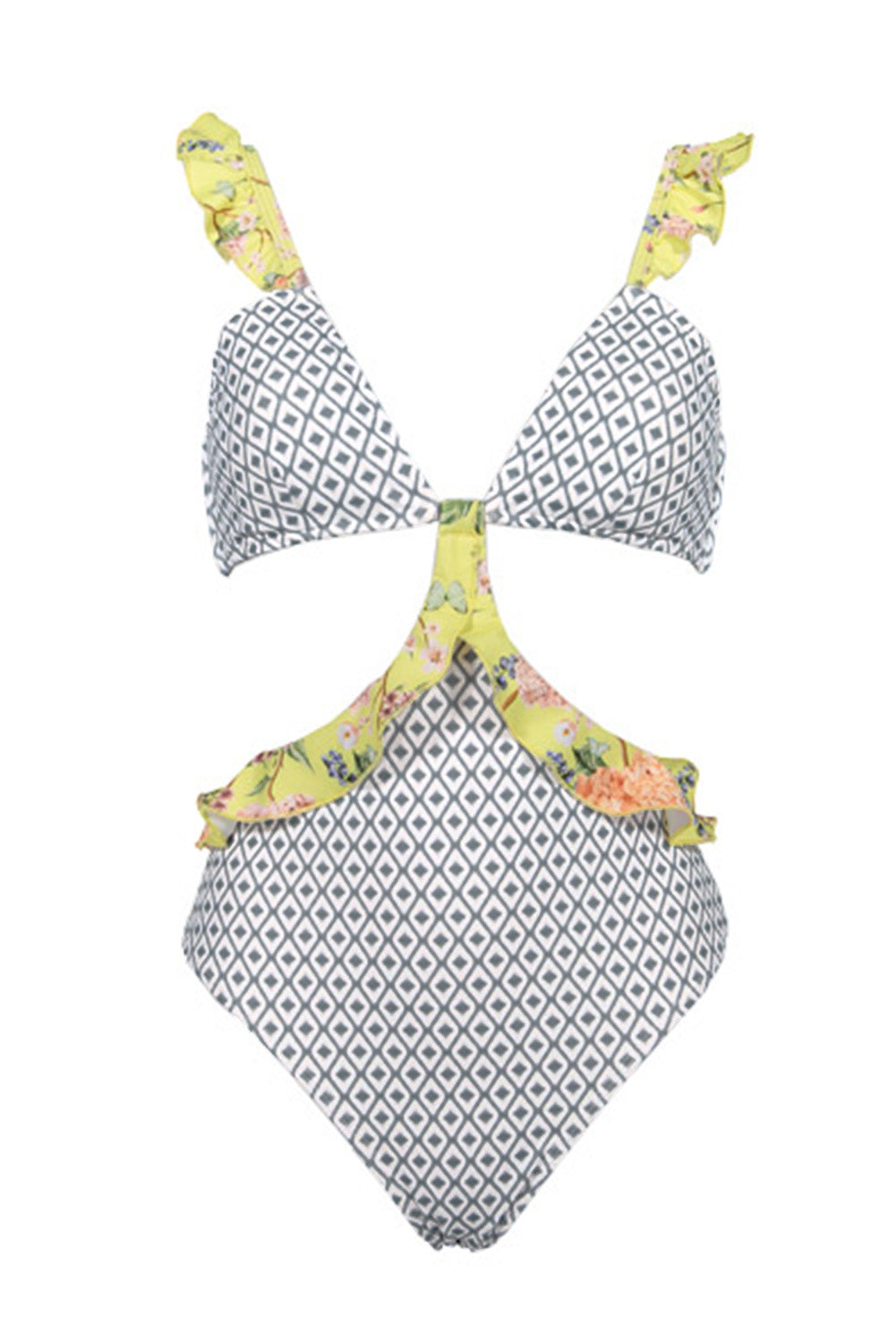 Modest Geometric Print Ruffle One-piece Swimsuit