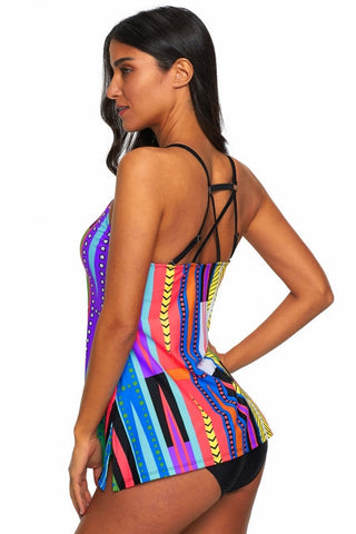Multicolor Patterned 2 Piece Cami Tankini