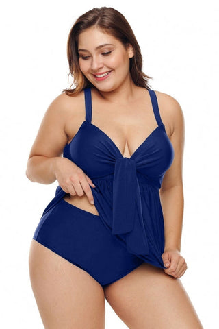 Navy Spaghetti Strap Plus Size Swimdress with Panty