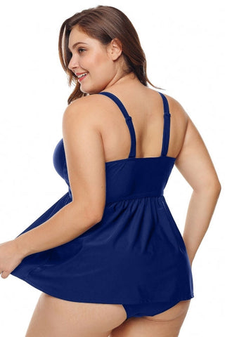 Navy Spaghetti Strap Plus Size Swimdress with Panty