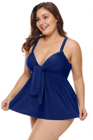 Navy Spaghetti Strap Plus Size Swimdress with Panty