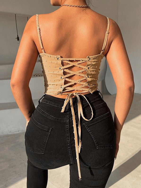 Solid Color Sling Top Temperament Corset Tie Vest