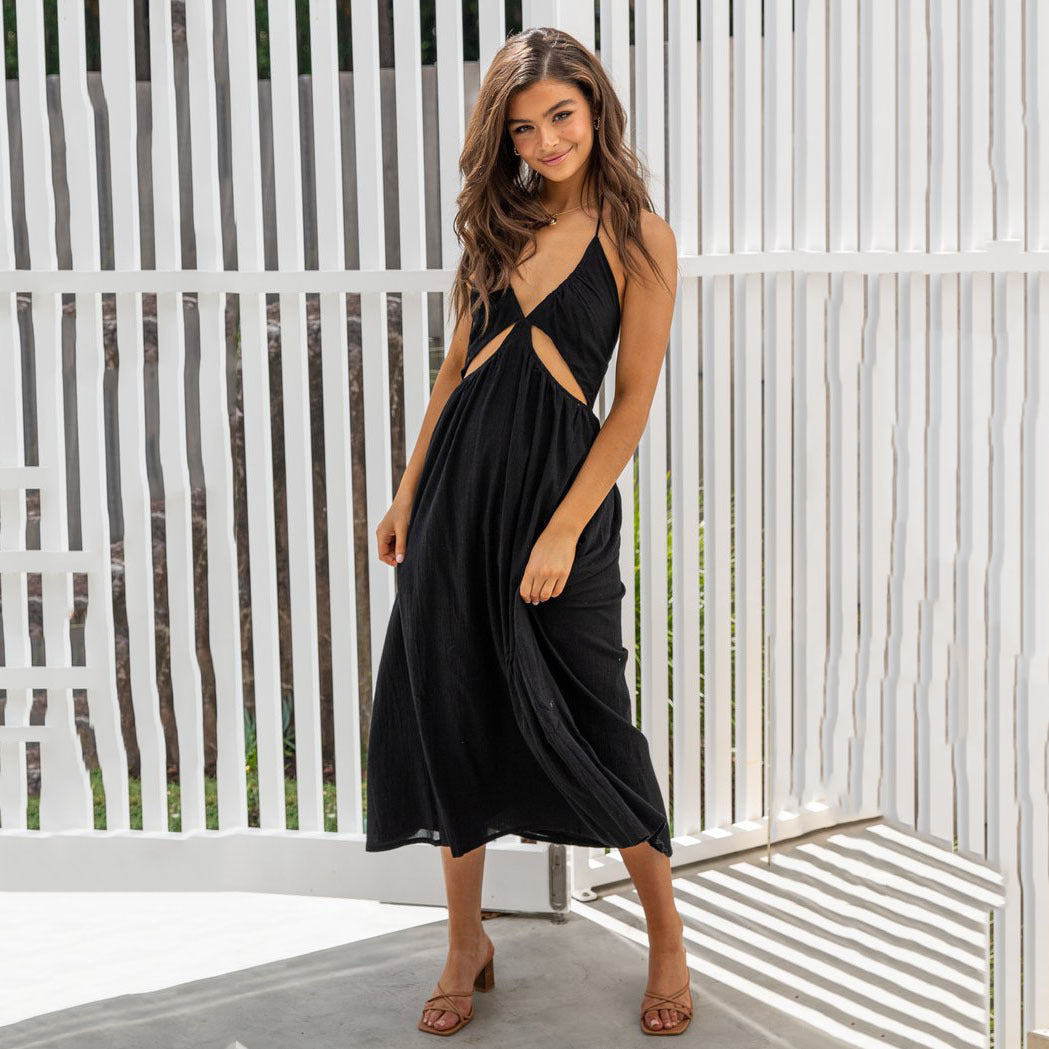 Veronique Cotton Blend Cutout Maxi Dress - Black