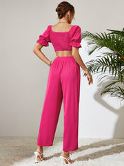Solid Color Short Sleeve Trousers Two Piece Set
