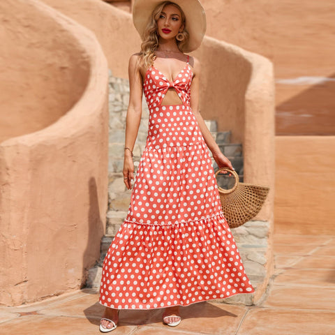 Torrie Polka Dot Tie Front Maxi Dress - Rust