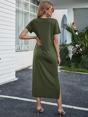 Sorrel Pocketed Knit T-Shirt Dress - Sage