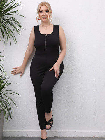 Tanktop-Bodysuit mit Reißverschluss, Skinny Stretch, Slim Fit, lässiger Jumpsuit 