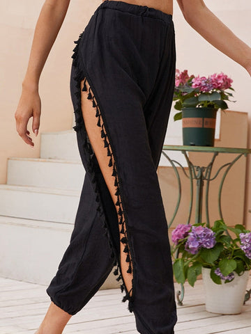 Tassel Detail Split Thigh Cover Up Pants