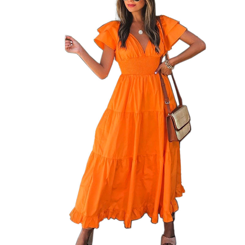 Robe mi-longue à volants en coton Tangie - Orange 