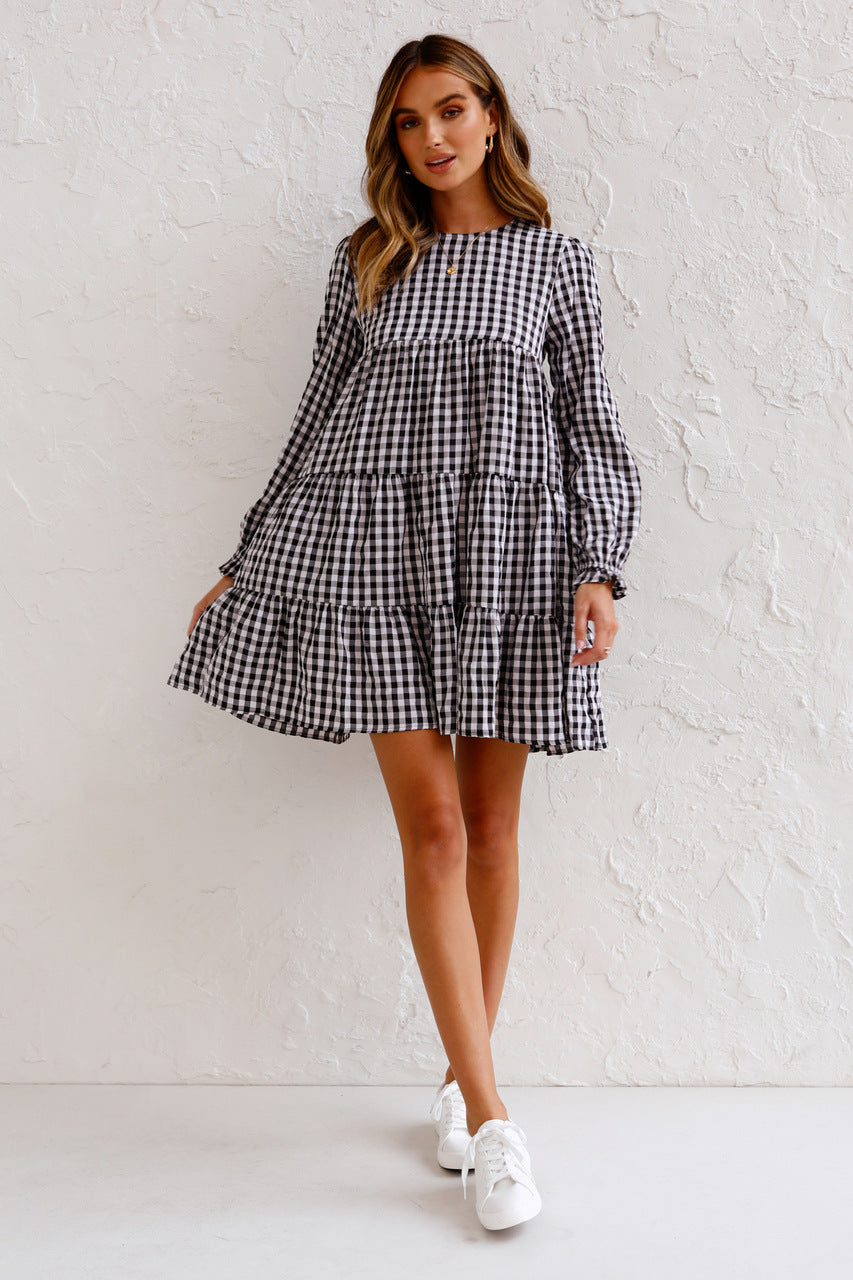 Urika Cotton Blend Plaid Babydoll Dress