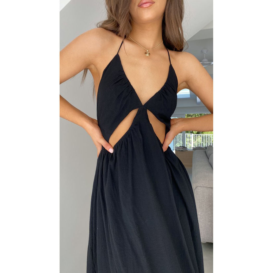 Veronique Cotton Blend Cutout Maxi Dress - Black