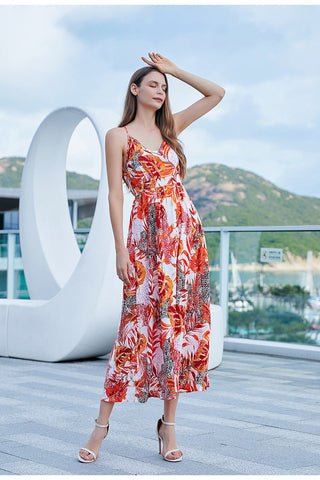 Take Me To Paradise Printed Maxi Dress - Salmon