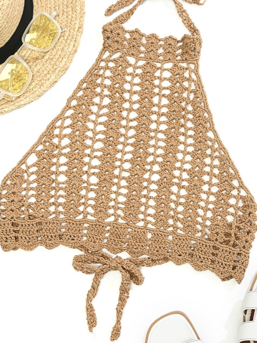 Tie Back Crochet Halter Cover Up Top