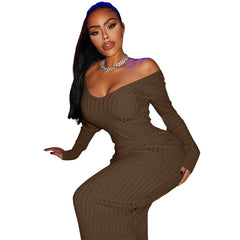 Troy Off The Shoulder Knit Midi Dress - Chocolate