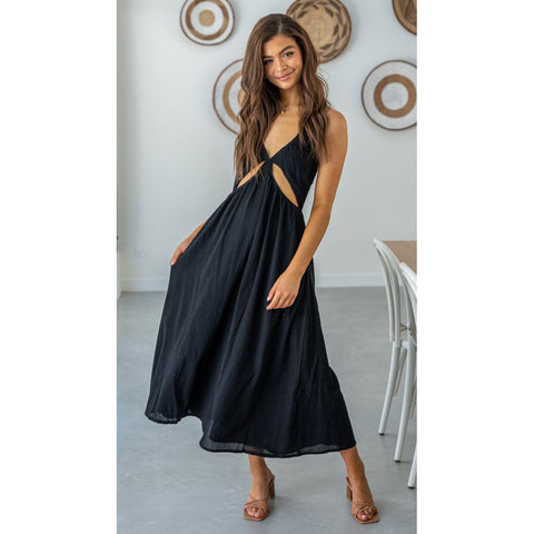 Veronique Cotton Blend Cutout Maxi Dress - Black