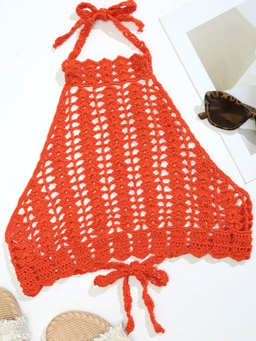 Tie Back Crochet Halter Cover Up Top