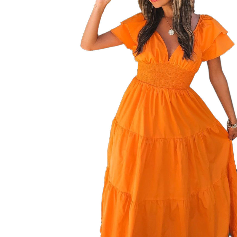 Robe mi-longue à volants en coton Tangie - Orange 