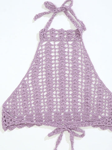 Tie Back Crochet Halter Cover Up Top