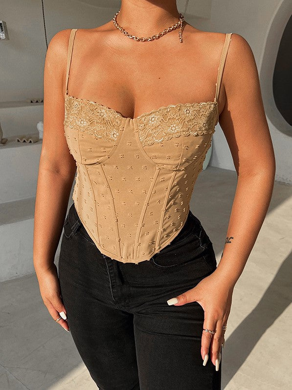 Solid Color Sling Top Temperament Corset Tie Vest