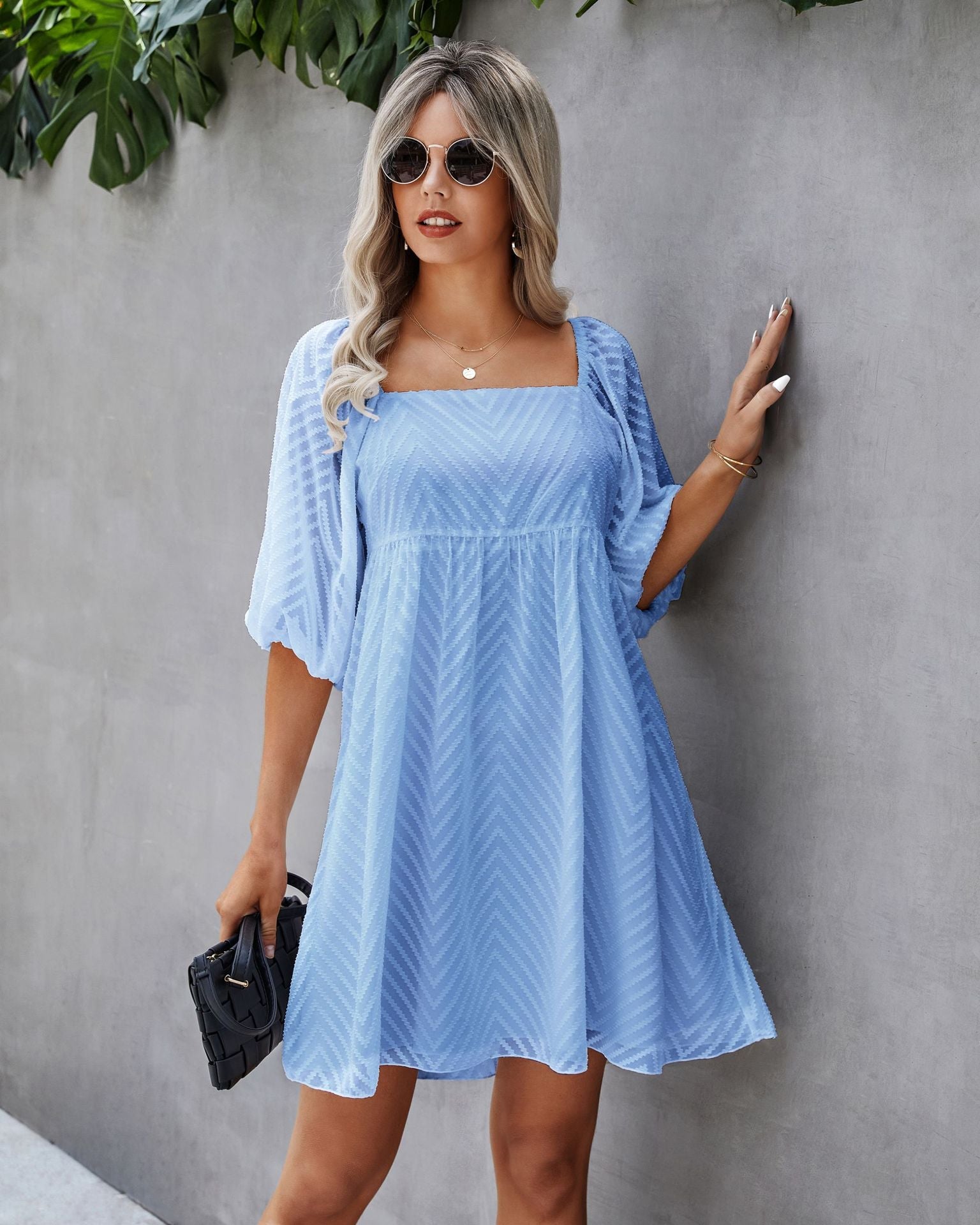 Silverado Gingham Babydoll-Kleid - Blau 