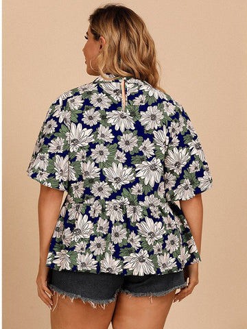 Temperament Commuter Lotus Leaf Sleeve Floral Top