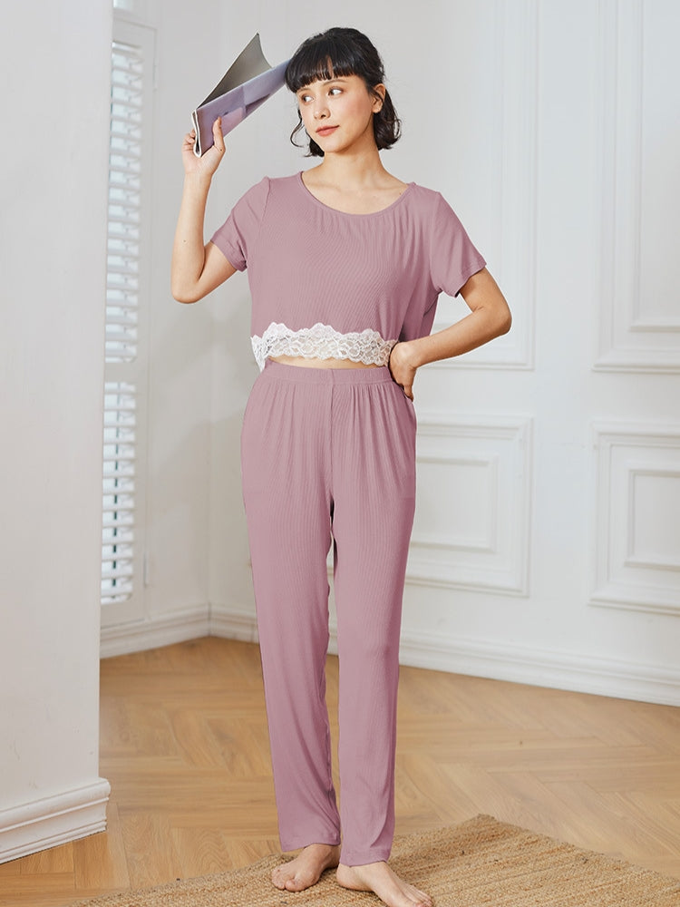 Solid Lace PJ Set